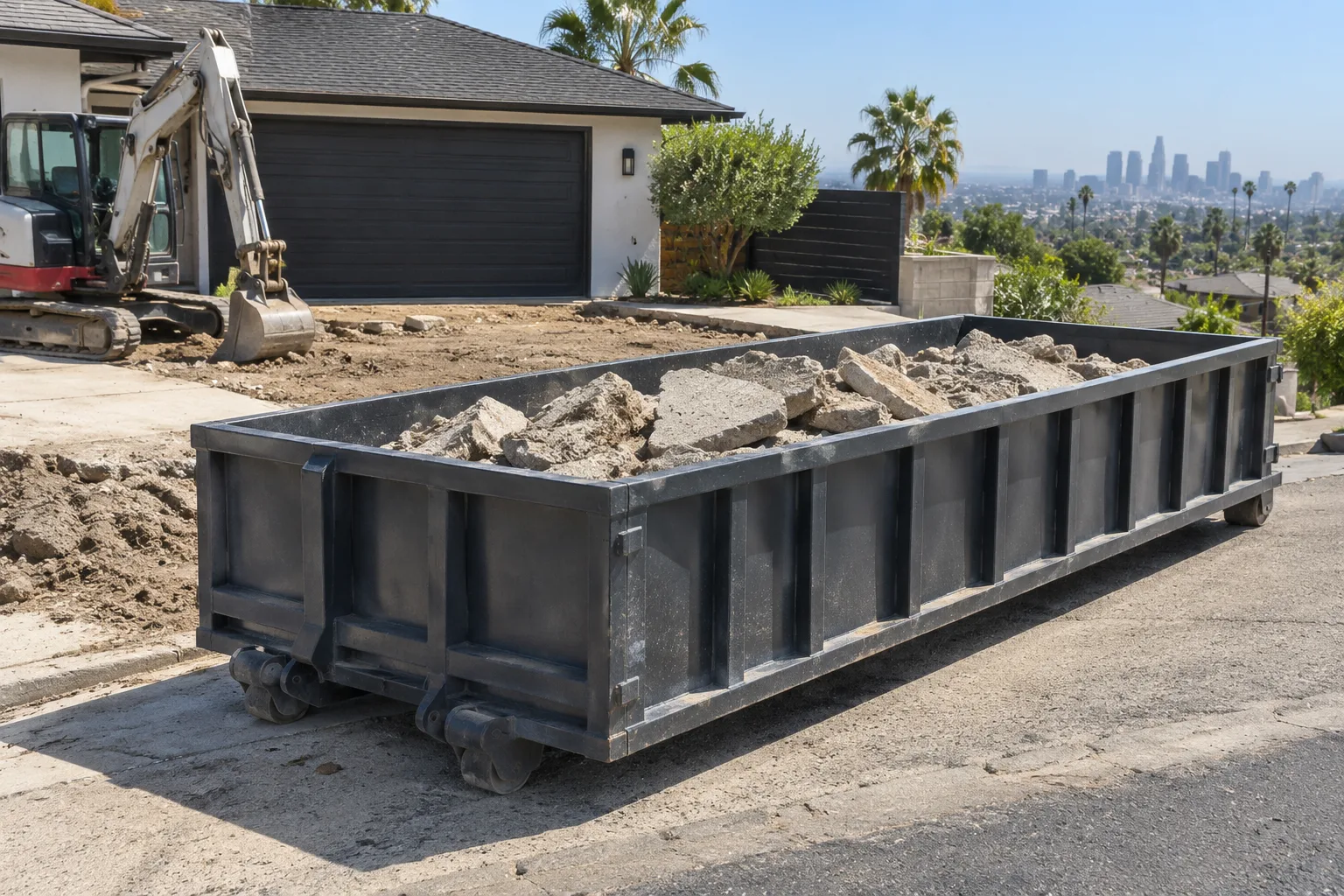 Low-profile container with broken concrete